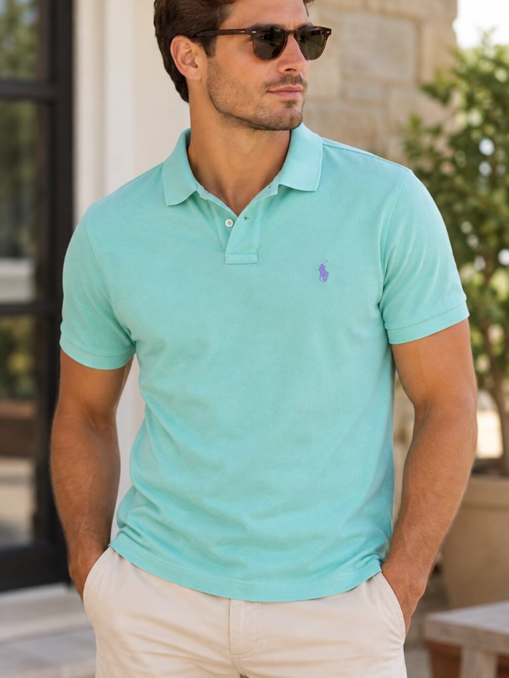 Polo Ralph Lauren Aqua Custom Slim Fit Polo Shirt Medium 100% Cotton Preppy Golf